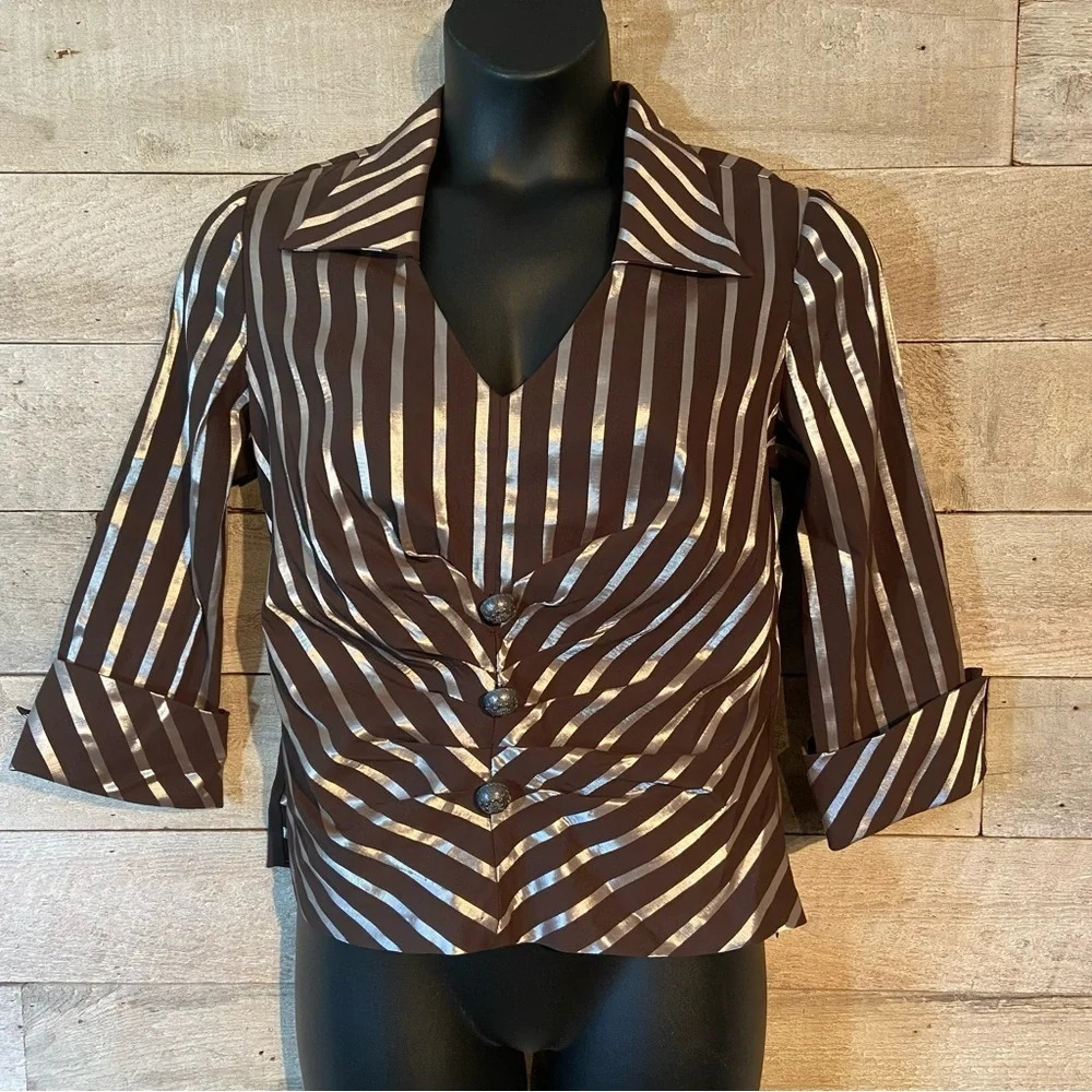 Joseph Ribkoff women's brown striped ruched‎ blouse